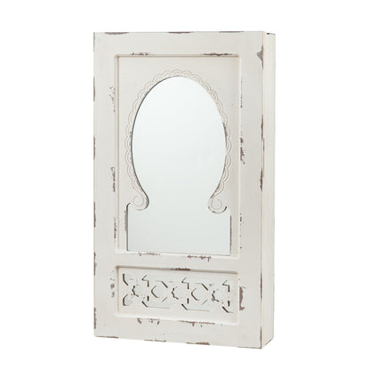 SEI Furniture - Gilmore Shabby Chic Wall Mount Jewelry Mirror - Transitional Design, White Iron and Wood - Fully Assembled - Ideal for Bedroom, Living Room (JS5532)