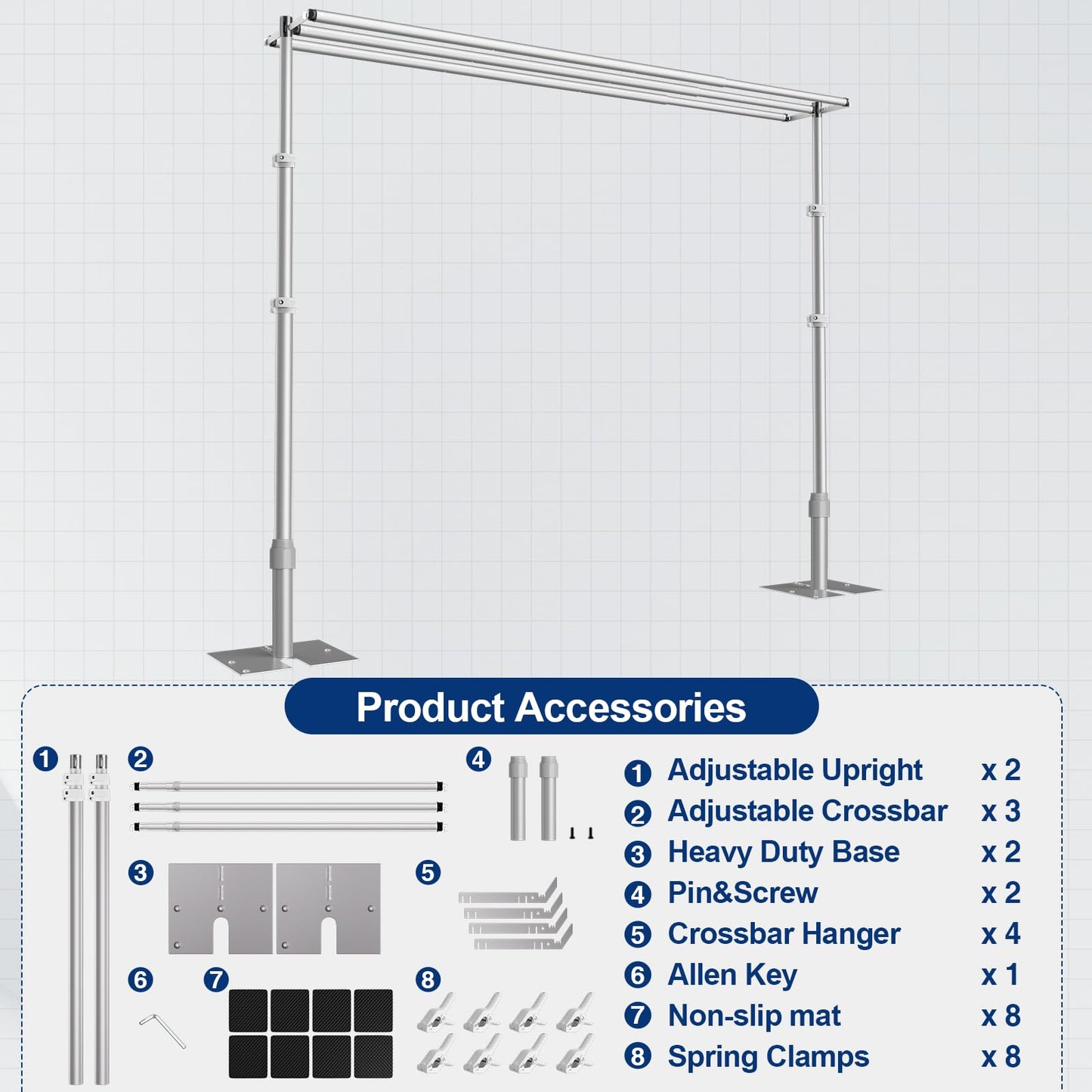 EMART Backdrop Stand Heavy Duty 10x10Ft,Three Crossbar Pipe and Drape Photo Background Support Kit, Adjustable Metal Frame with Flat Base for Wedding Birthday Party Decorations