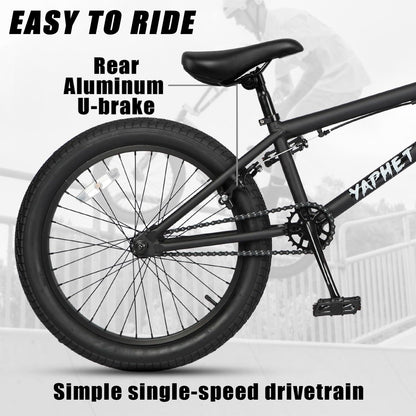 cubsala Freestyle BMX Bike, 20 Inch Yaphet Bicycle for Teen Youth Beginner Adult Riders, Bike with 360° Rotating Handlebar and 4 pegs, Color Black