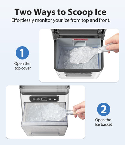 SenCre Nugget Ice Maker 40lbs/Day, Countertop Ice Maker Soft Chewable Ice, Ice Makers One-Click & Self-Cleaning, Crushed Pellet Ice Machine with Scoop&Basket for Home/Kitchen/Office, Stainless Silver