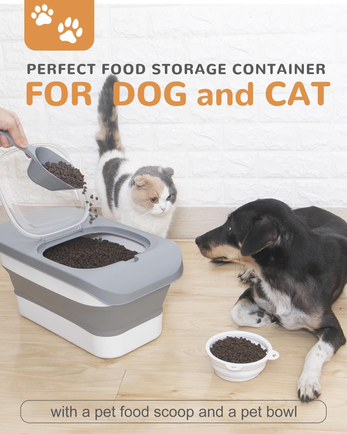 DDMOMMY 10-13 Lbs Dog Food Stroage Container, Collapsible Dog Food Containers with Airtight Lid, Pet Food Scoop and Silicone Dog Bowl, Pet Food Storage Container Dry Food for Dog, Cat and Other Pets