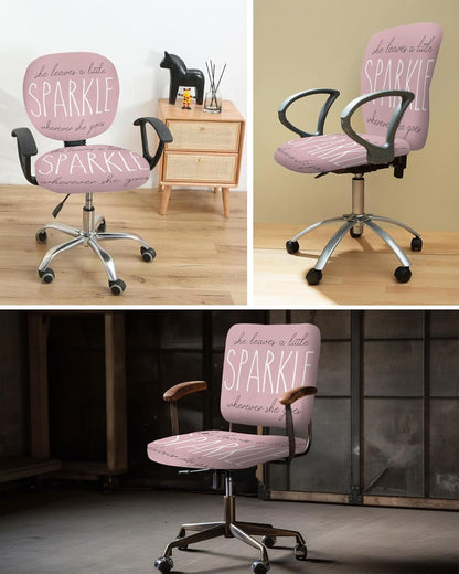 Sparkle Positive Energy Text Office Chair Cover, Stretch Elastic Universal Computer Chair Covers, Pink Background