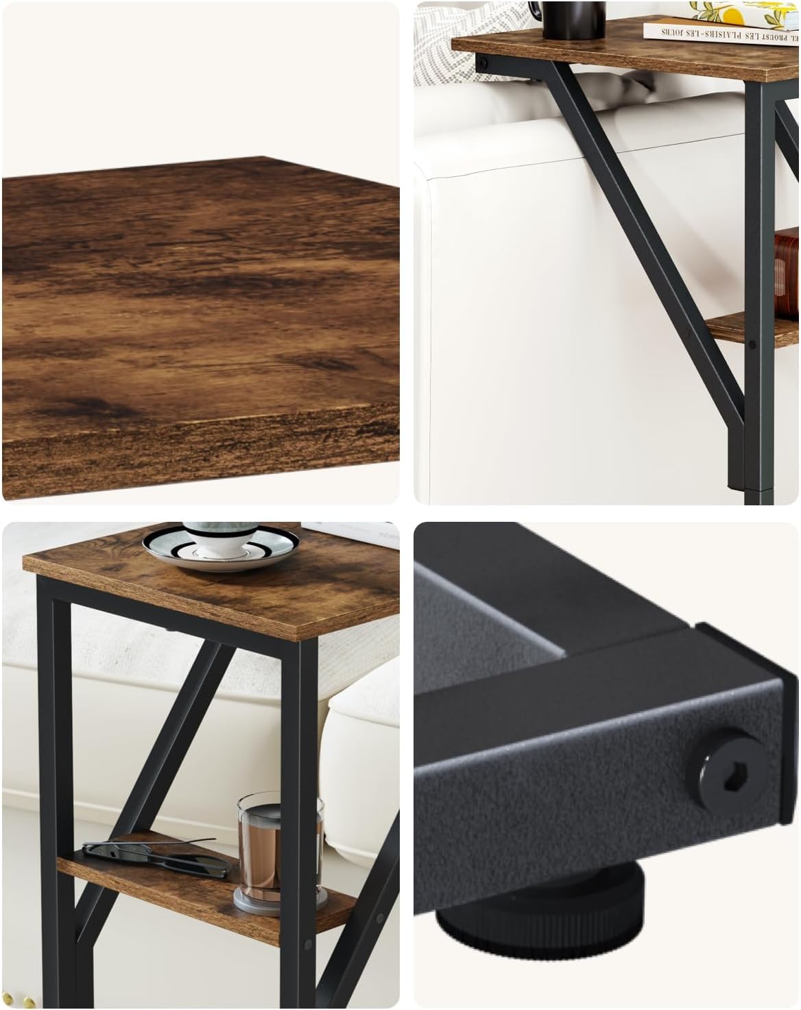 NEFROM ET-D-BR1 C-Shaped End Table, Small Couch Side Table, Sofa TV Tray Table for Living Room, Bedroom, Bedside