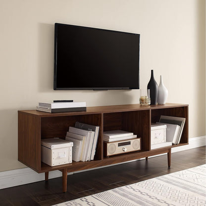 Maykoosh French Record Storage Console - Adjustable Rustic Cabinet for Vinyl & Media Large/Walnut