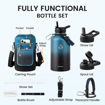 RAYMYLO 64oz Insulated Water Bottle, Triple Wall Vacuum Stainless Steel Water Bottles - Keeps Cold 48H, Reusable Half Gallon Jug for Gym, Sports, Camping, Hiking,Travel, Starry Sky-Indigo/Black