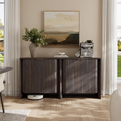 MorganBrig 63" W Walnut Sideboard Buffet Cabinet with Storage, Fluted Accent Console Cabinet, Mid Century Modern Credenza for Living Room Kitchen Entryway Dining Room, Dark Walnut