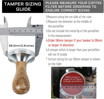 Ezebesta 58mm Coffee Tamper Espresso Press with Tamper Mat Tamper with 304 Stainless Steel Base Wooden Handle Barista Espresso Machines Accessory (58mm)