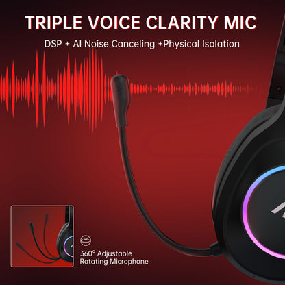 AOC Bluetooth Gaming Headset with Mic for PC, PS5/4, Nintendo Switch, 2.4GHz Wireless Gaming Headphones with RGB, USB-C, 7.1 Virtual Surround 20ms, Latency, 45H Playtime- Red