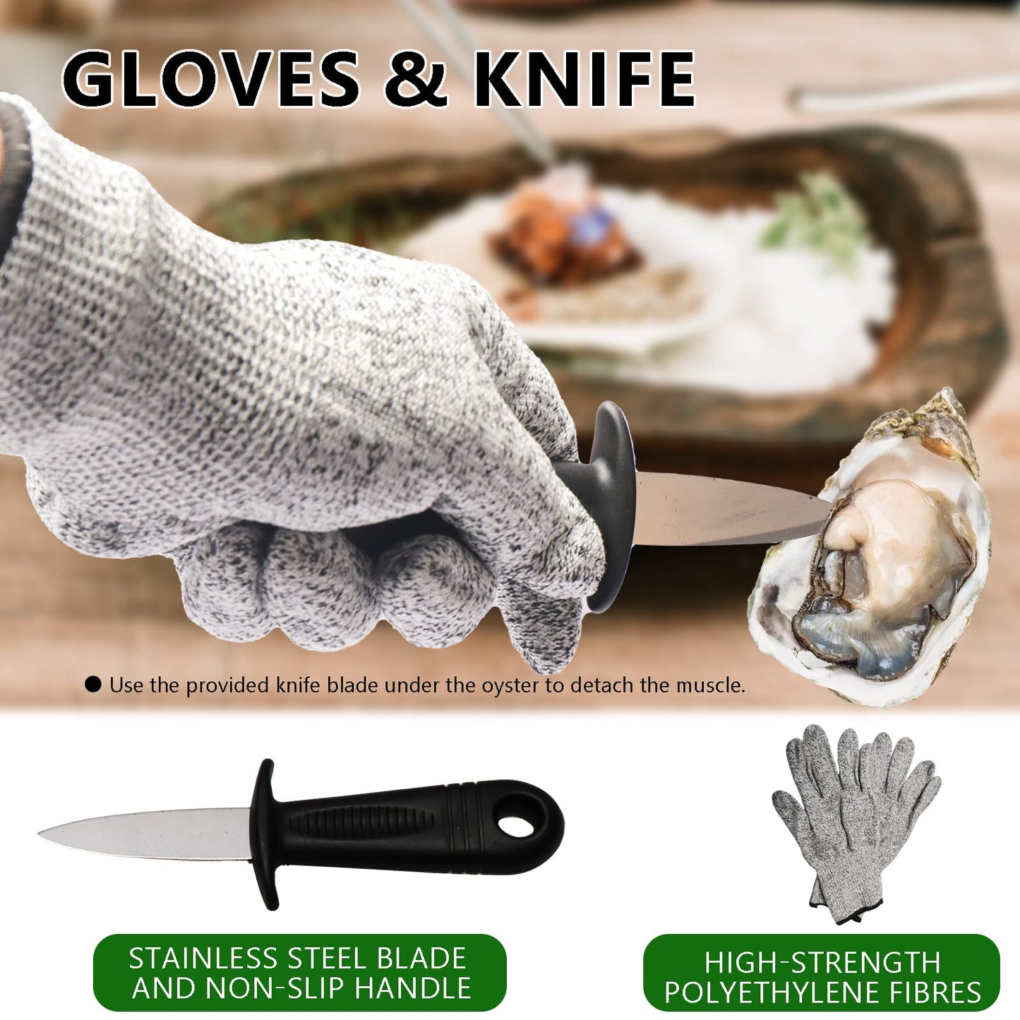 Colinktool Oyster Shucker Tool Set - Adjustable Oyster Clam Opener Machine with 304 Stainless Steel Grillable Shucker Machine Set Including Knives, Glove and g-Clip
