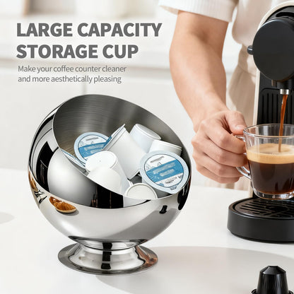 shoxil Coffee Pod Holder - Large Capacity Metal K Cup serve for Nespresso Pod Storage Container with Silver Finish, Multi-Use Creamer & Candy Bowl for Countertop, Coffee Bar Accessories(Silver)