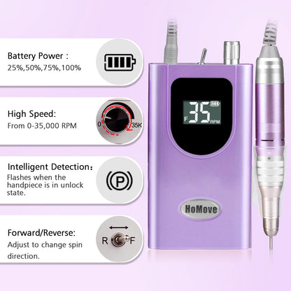 35000RPM Portable Nail Drill Machine, HoMove Professional Nail Drill Machine, Rechargeable Electric Efile Nail Drills for Acrylic Gel Nails, Cordless Portable Nails Drill【Rose Gold】
