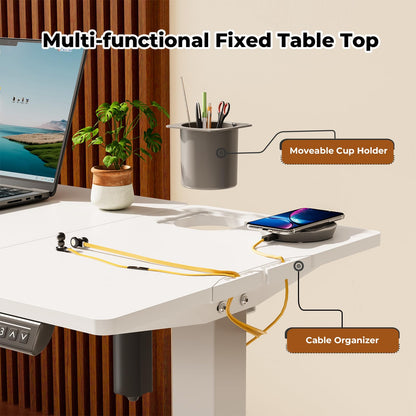 JOY worker Electric Drafting Table, 40×20" Height Adjustable Standing Art Desk, Drawing Workstation with 0‑90° Tiltable Surface, Cup Holder & Cable Management for Artist Craft Home Studio, White