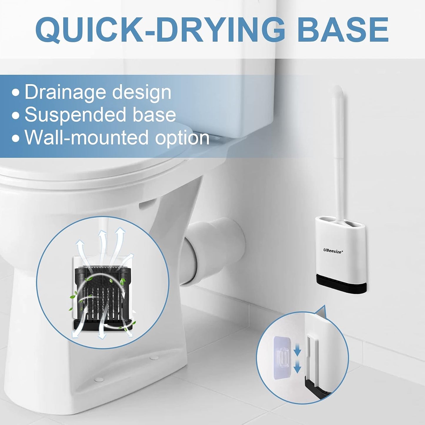 UBeesize Toilet Brush with Flexible Head, Silicone Bristles, Quick Drying Holder Set for Bathroom (15" X 4.5")