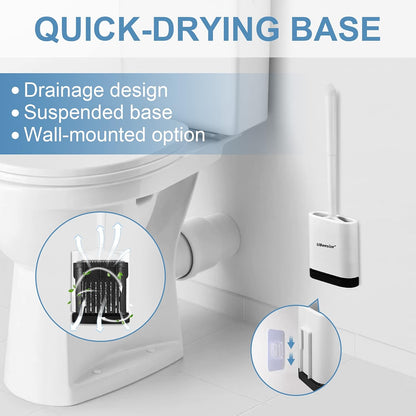 UBeesize Toilet Brush with Flexible Head, Silicone Bristles, Quick Drying Holder Set for Bathroom (15" X 4.5")