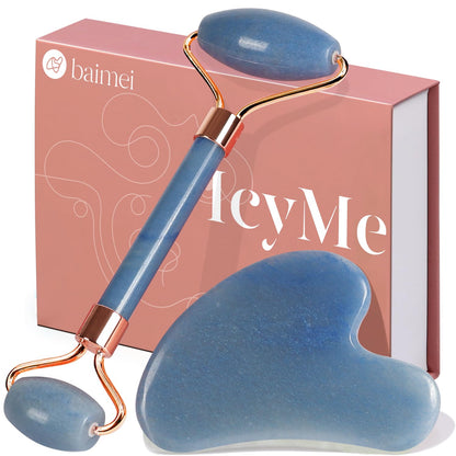 BAIMEI Jade Roller & Gua Sha, Face Roller, Facial Beauty Roller Skin Care Tools, Self Care Gift for Men Women, Massager for Face, Eyes, Neck, Relieve Fine Lines and Wrinkles - Rose Quartz