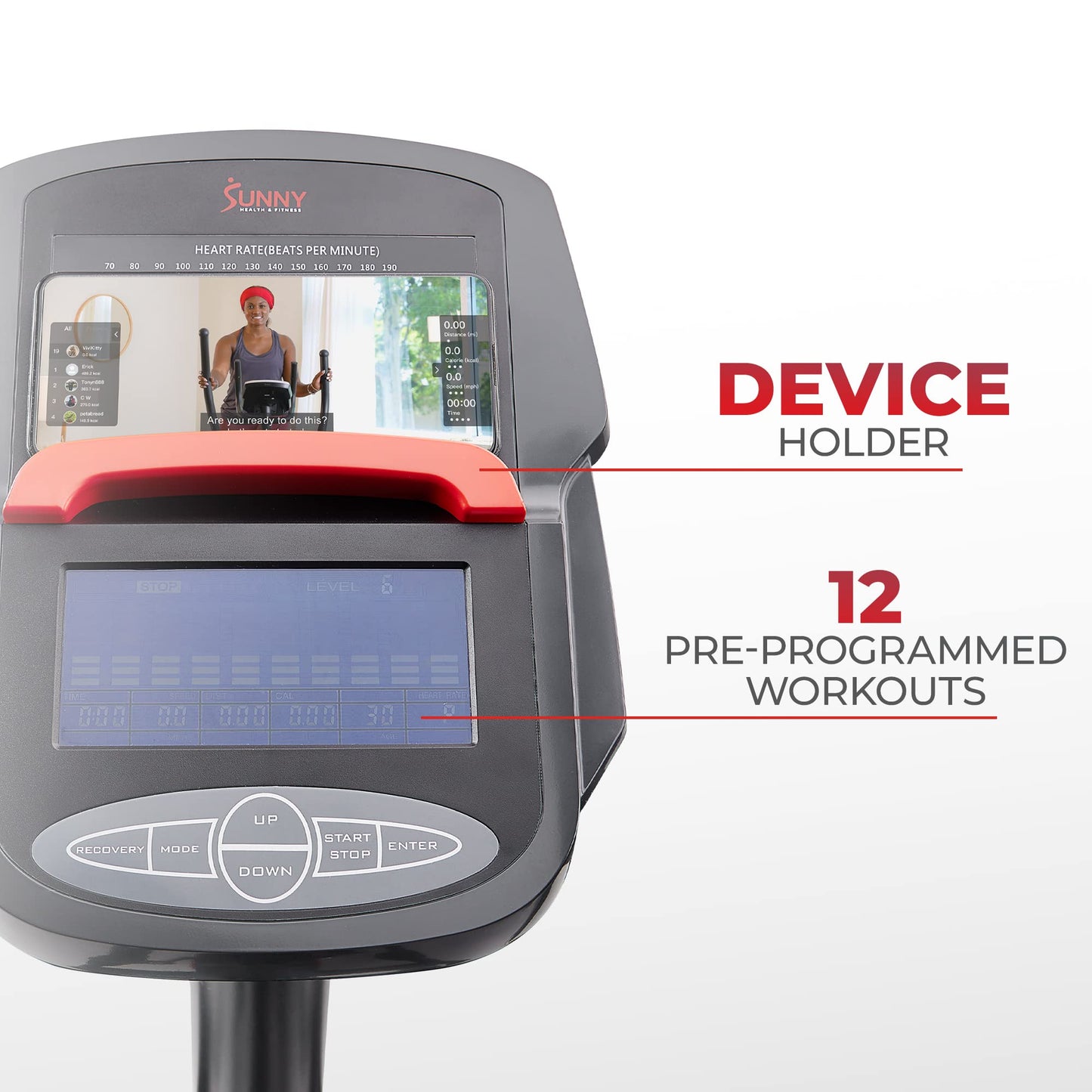 Sunny Health & Fitness Smart Elliptical Machine with 16-Level Electromagnetic Resistance, 18-inch Extended Stride Length, 12 Built-in Workouts, Low-Impact Cardio & SunnyFit App - SF-E3889SMART