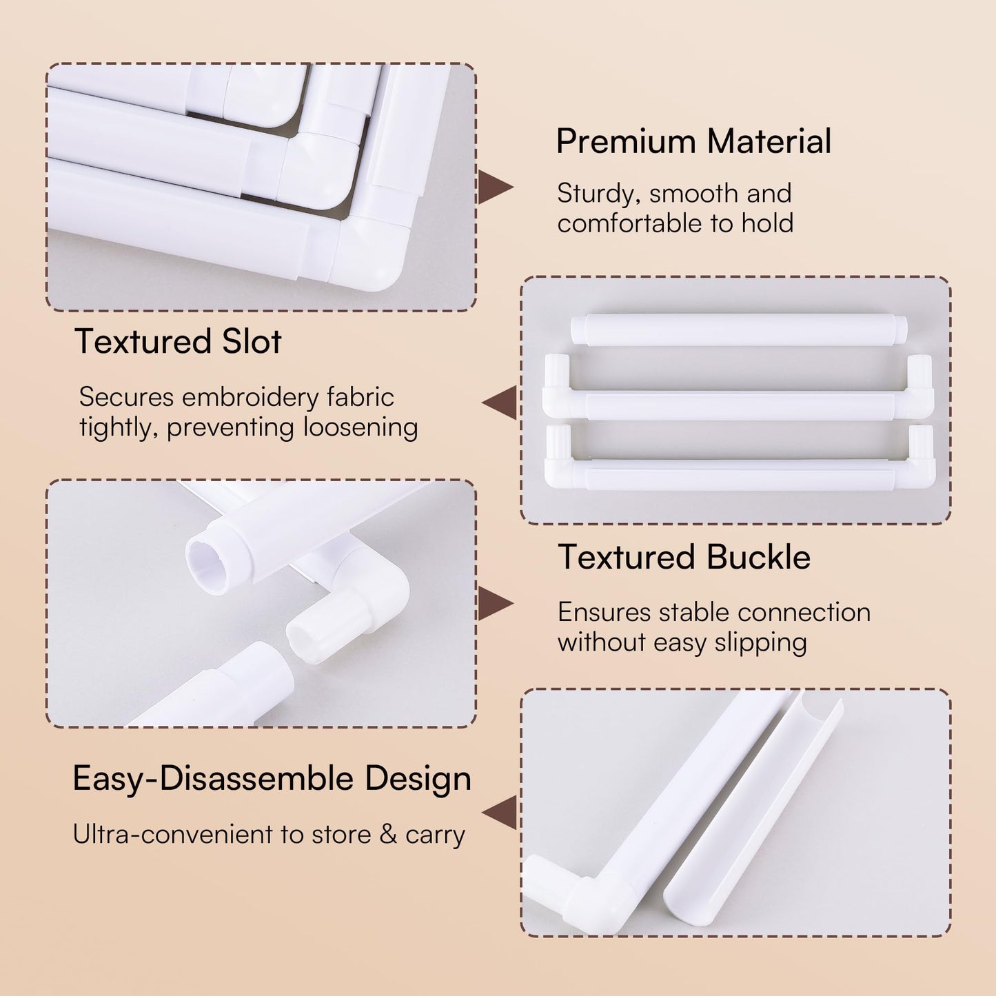 Caydo 3 PCS Square Embroidery Hoops, Plastic Cross Stitch Snap Frames with Sewing Needles for Quilting, Needlepoint & Silk-Painting 6 x 6, 8 x 8, 11 x 11 in(White)