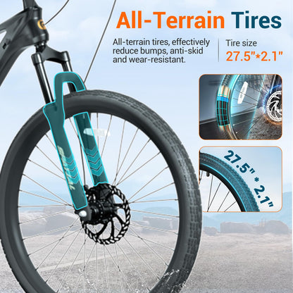SPATIAL Mountain Bike/Fat Tire, 24/26/27.5/29 Inch Outdoor Cycling Bike, 8/21 Speed Lightweight Aluminum Frame | Dual Disc Brakes, Adjustable Ergonomic Seat for Adult Teens (Black, 27.5'')