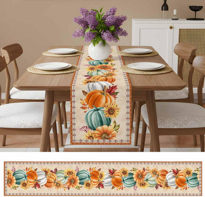 LooPoP 13x72 Inches Thanksgiving Fall Pumpkin Table Runners Maple Leaf Orange Lattice Long Washable Table Runner