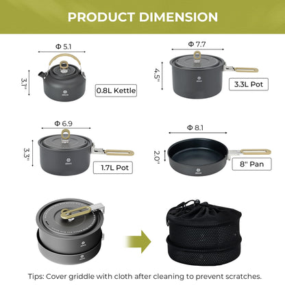 Alocs Camping Cookware, Portable Non-Stick Camping Pan Set with Enhanced Handle, Ideal for Outdoor Kitchen, Picnic, Hiking and Fishing