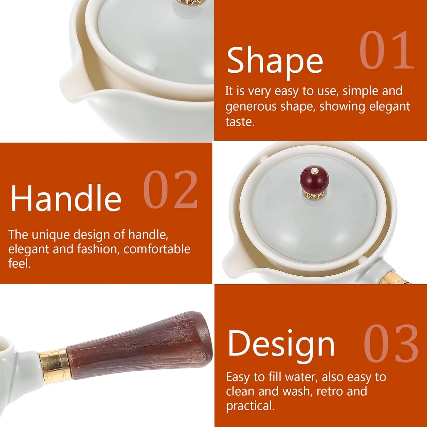 Cabilock 1 Pc Side Pot Ceramic Tea Maker, 360 Rotation Teapot for Flower Tea and Coffee Drinks