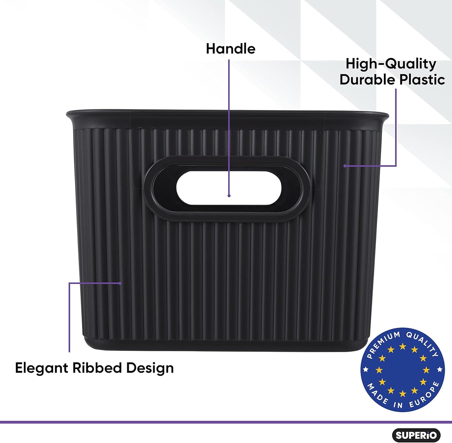Superio Ribbed Collection - Decorative Plastic Lidded Storage Bins, Medium Brown (1 Pack - 5 Liter)