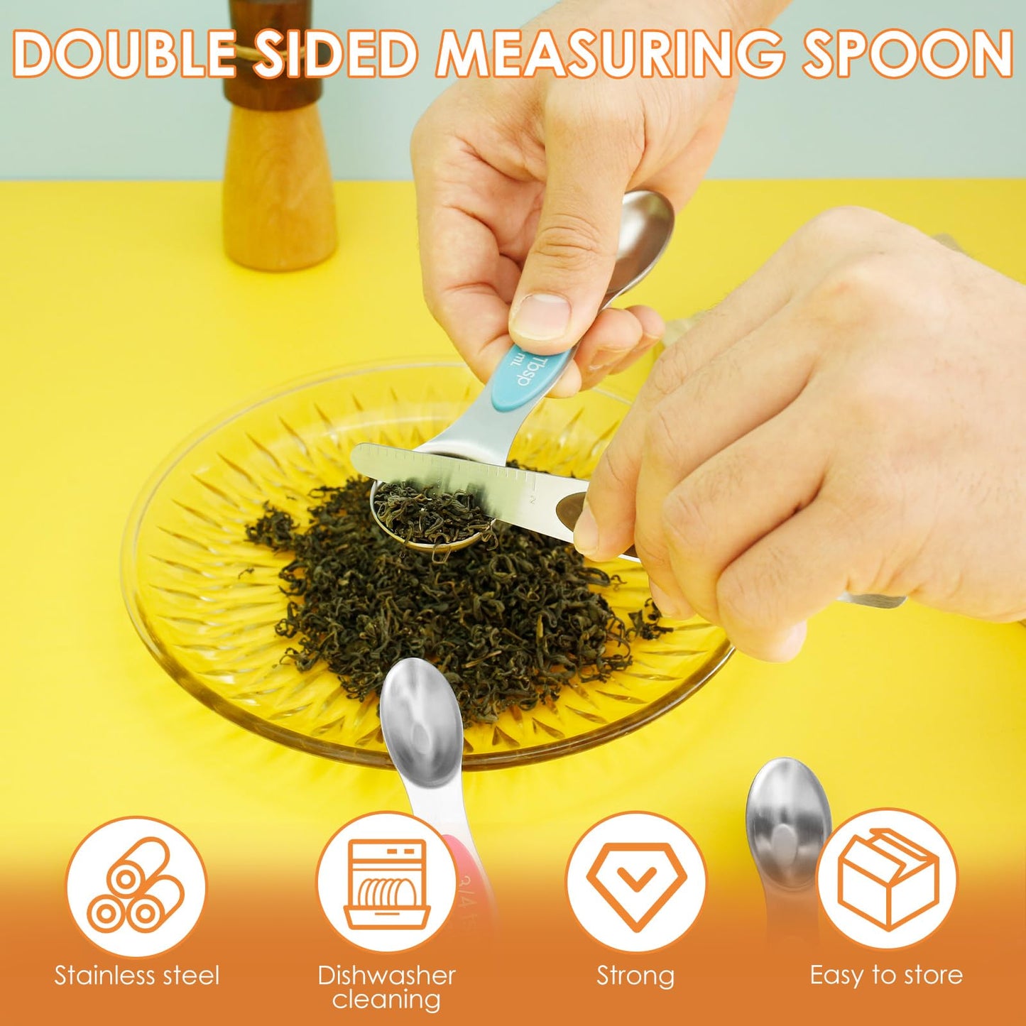 Magnetic Measuring Spoons Stainless Steel Double Sided Teaspoon Easy to Clean Measuring Spoons Nesting Teaspoons Solid Nesting Tablespoon Teaspoon for Liquid Ingredients (Colorful Set of 2)