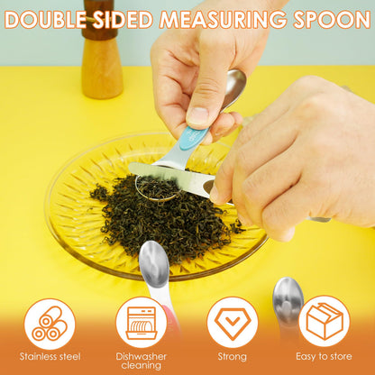 Magnetic Measuring Spoons Stainless Steel Double Sided Teaspoon Easy to Clean Measuring Spoons Nesting Teaspoons Solid Nesting Tablespoon Teaspoon for Liquid Ingredients (Colorful Set of 2)