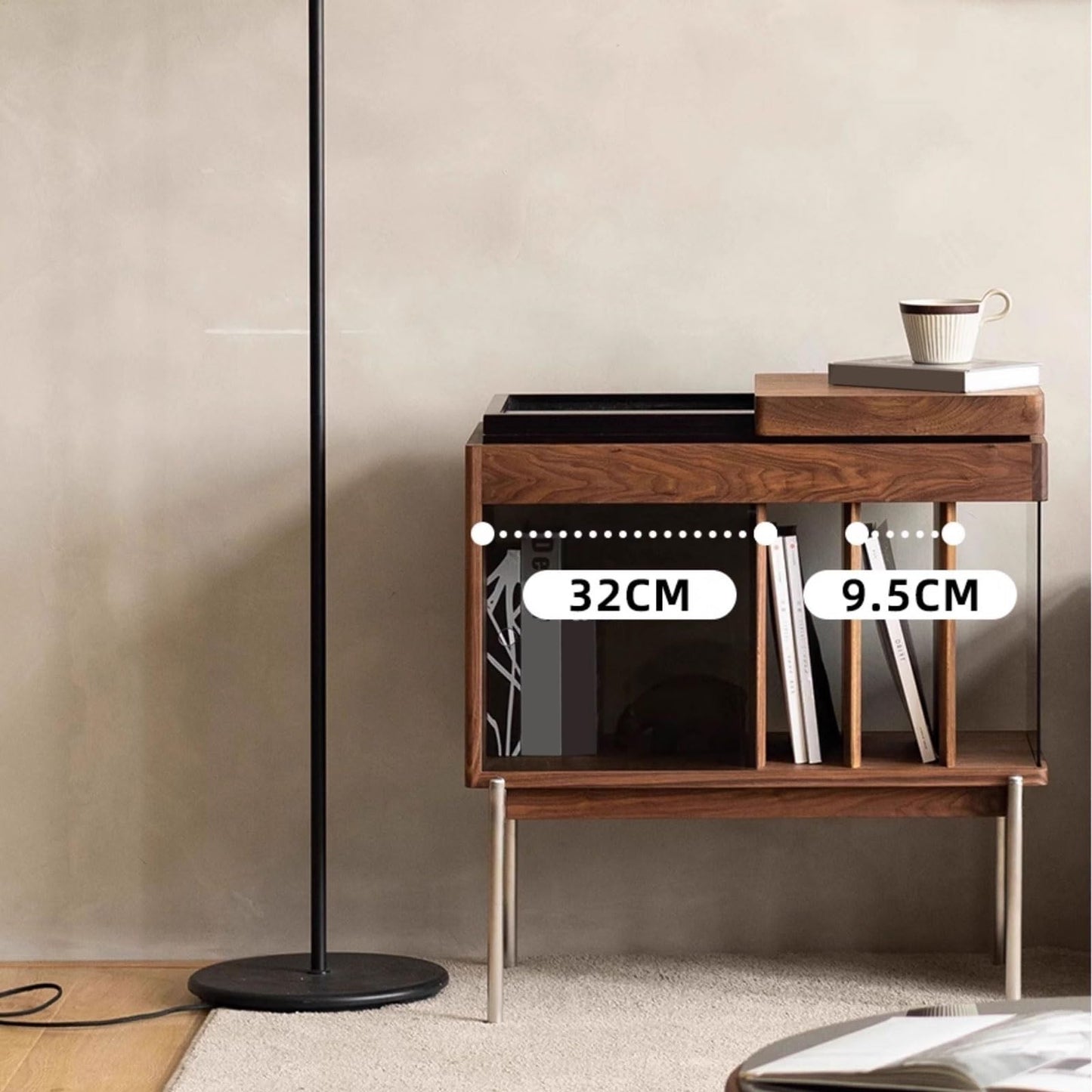 uP9sF2mD DVD Shelf Organizer Retro Minimalism Wooden Vinyl Record Rack Side Cabinet with Sliding Glass CD Storage Rack