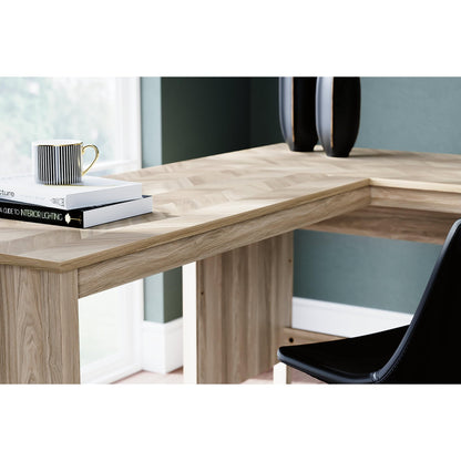 Signature Design by Ashley Battelle Scandinavian 60" Home Office Desk with Return, Drawer and Cabinet, Light Brown