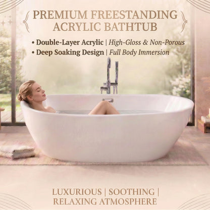 GarveeTech 67"Freestanding Bathtub, Acrylic Deep Soaking Tub, Non-Slip Acrylic Tub with Chrome Overflow and Drain, CUPC Certified, Ergonomic Modern Bath for Bathrooms, Easy-Install
