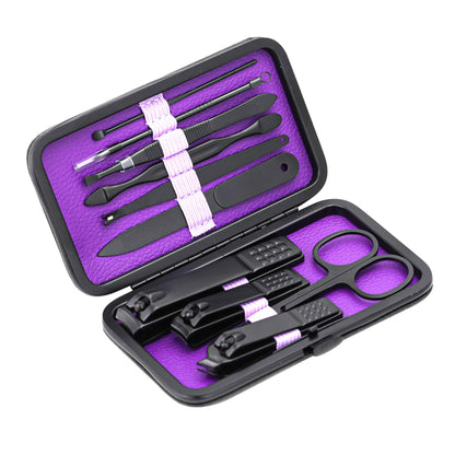 Manicure Set Nail Clippers Kit Professional Stainless Steel Nail Care Tools with Leather Travel Case 10 in 1 Blue