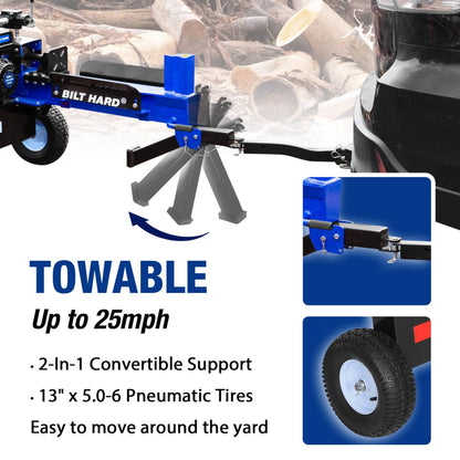 BILT HARD 20-Ton Gas Log Splitter, Hydraulic Wood Splitter with 7 HP 209cc OHV Engine, Towable Hitch, 13" Pneumatic Tires, 2 Stage Gear Pump, Steel Wedge, Firewood Splitting Machine