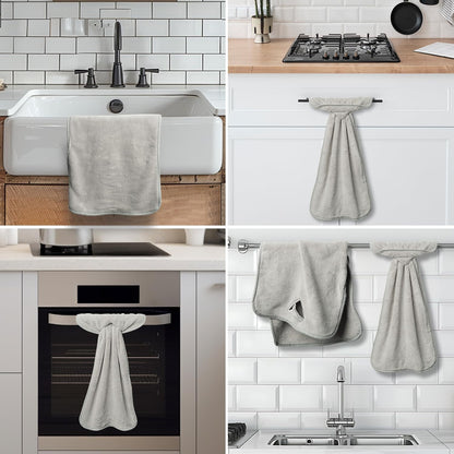 8Pcs R HORSE Hanging Hand Towel with Loop, Grey Absorbent Coral Fleece Bathroom Hand Towel, Soft Thick Dish Cloth