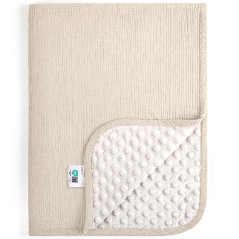 lulumoon Baby Blankets for Newborn Muslin: Thermal Minky Dotted Backing - Cotton Receiving Blanket for Baby Essential & Registry Gift 30"x40"(Ivory)