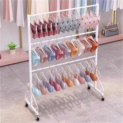 Mobile Lingerie Bra Rack Swimsuit Organizer Hanger, Anti-Slip, Underwear Display Stand with Wheels, Commercial Clothing Store Shelf, for Shorts,Hats, Sock, 3 Tier(Black,80 * 40 * 1
