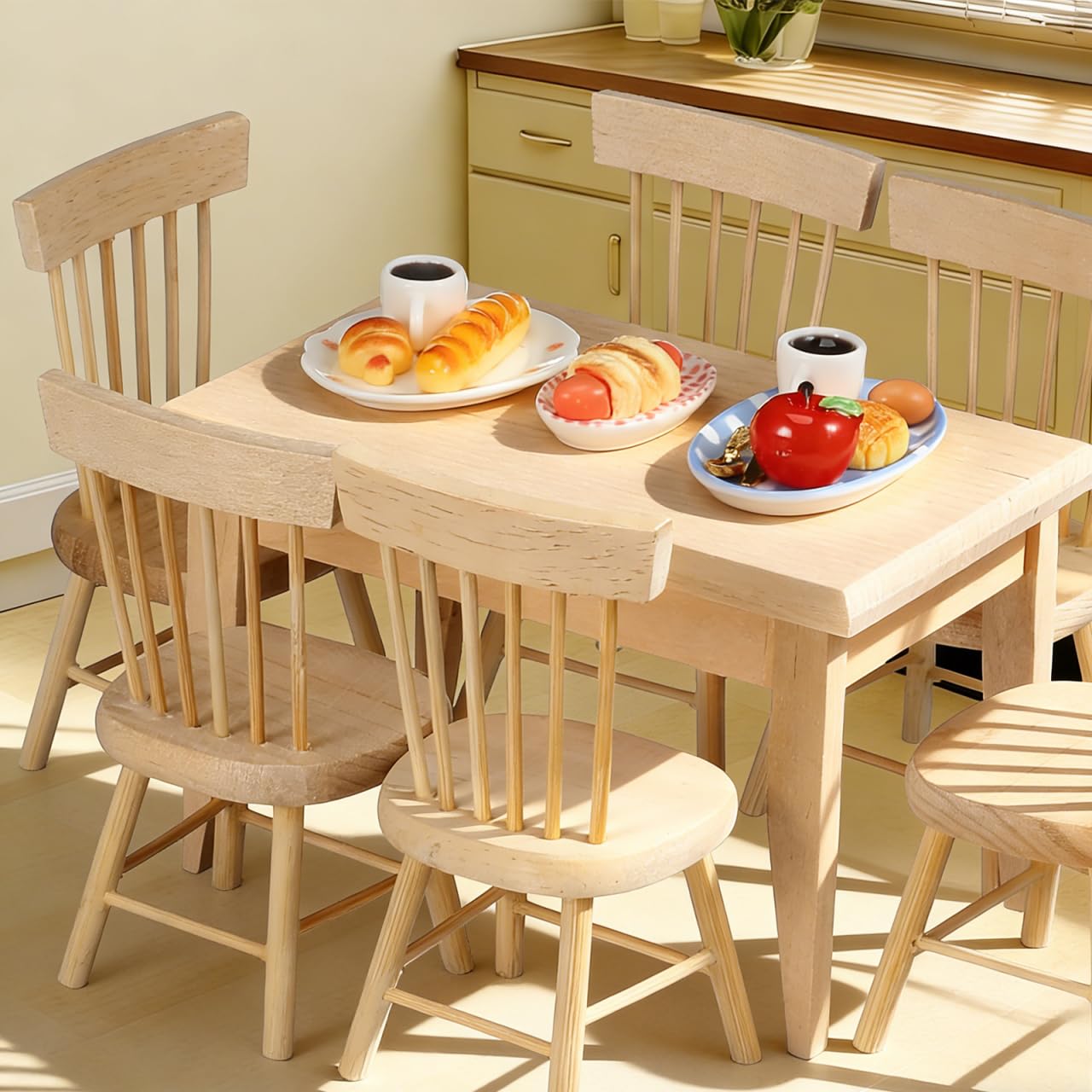 Toddmomy 1 Set Doll Furniture Miniature Furniture Decorative 1/12 Scale Miniature Table Chair Set for Dollhouse Kitchen Food Decoration Accessories (As Shown B)