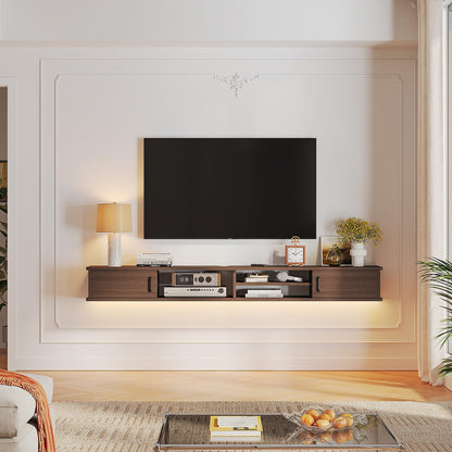 FurniNova Floating TV Stand,66'' Wall Mounted TV Console,Floating TV Shelf,Wall TV Cabinet,Floating Entertainment Shelf,Walnut