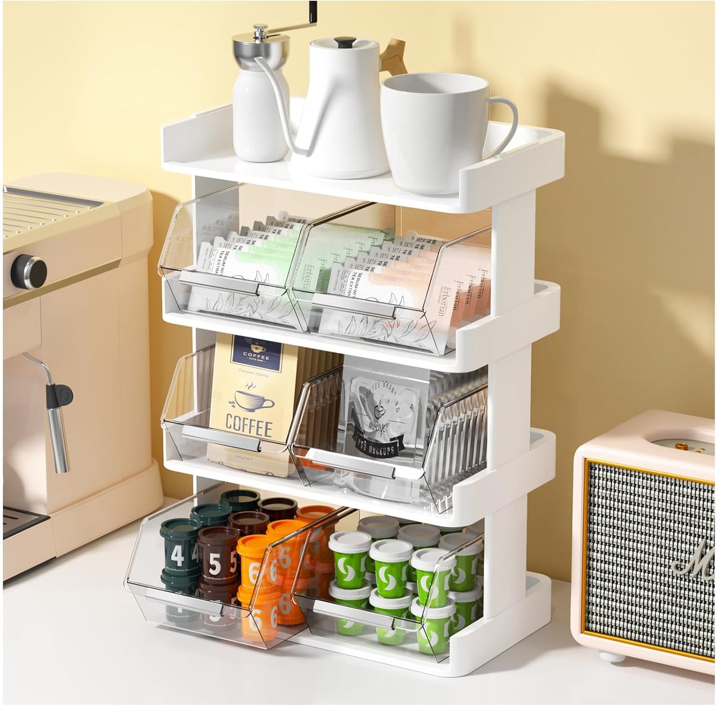 Coffee Pod Holder with 6 Drawers, 3-Tier Storage Organizer Compatible with 80 Big or 108 Small Vertuoline Pods for