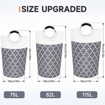 Large Laundry Basket, Collapsible Tall Hamper Bag with Handles for Waterproof Storage (Grey, 82L)