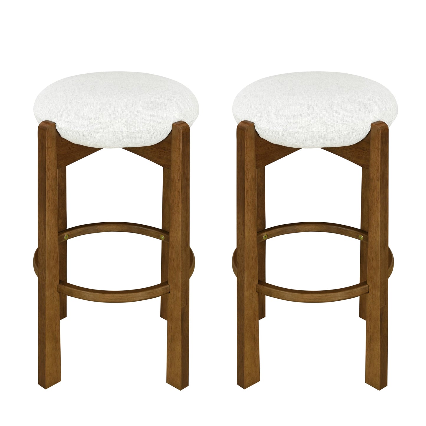 Christopher Knight Home Lilac Modern Counter Height Bar Stools Set of 2, Fabric Round Stool Chair for Kitchen Island, Wood Dining Room Chair, Upholstered Counter Stool with Footrest,Dark Walnut+Ivory