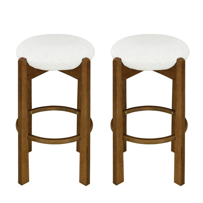 Christopher Knight Home Lilac Modern Counter Height Bar Stools Set of 2, Fabric Round Stool Chair for Kitchen Island, Wood Dining Room Chair, Upholstered Counter Stool with Footrest,Dark Walnut+Ivory