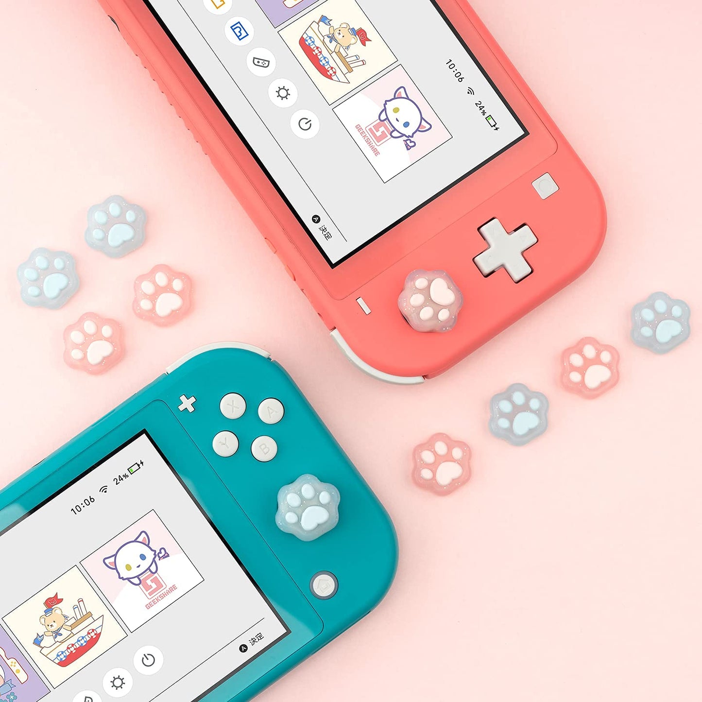 GeekShare Cat Paw Shape Thumb Grip Caps,Soft Silicone Joystick Cover Compatible with Switch/OLED/Switch Lite,4PCS (Glitter)
