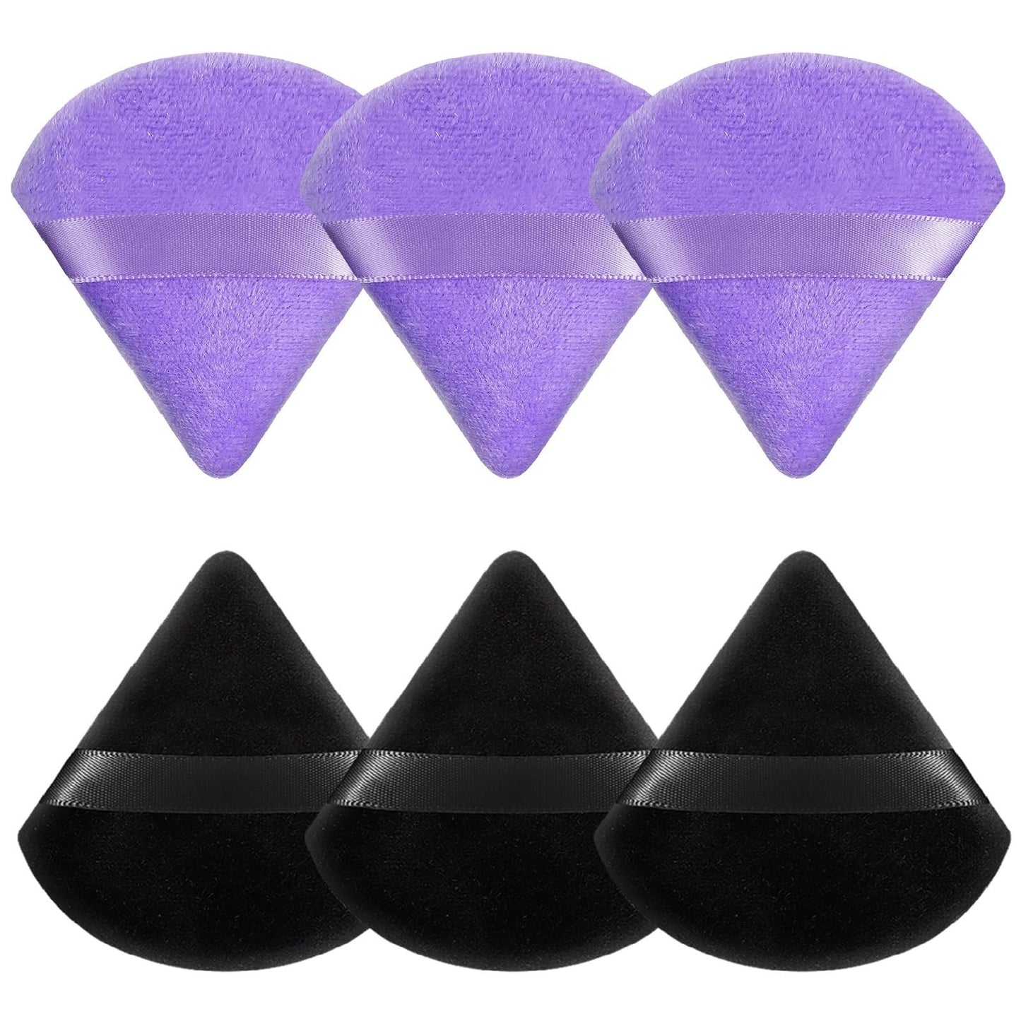 Pimoys 6 Pieces Powder Puff Face Makeup Sponge Soft Velour Triangle Powder Puffs Beauty Sponge Stocking Stuffers for Loose Powder (Black, Pink)