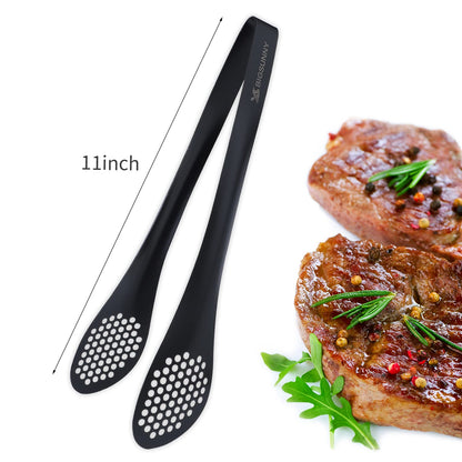 MSY BIGSUNNY Stainless Steel Buffet Tongs - Heavy Duty Kitchen Food Tong for Cooking and Serving (Black - 11" Serving Tongs)