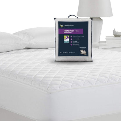 Serta Protection Plus Fiber Fill Cooling Fitted Mattress Pad Cover, Twin, White