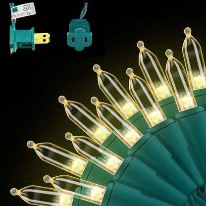 150 50 LED Warm White Christmas String Lights, FT Green Wire, UL Certified Connectable, Xmas Lights Outdoor or Indoor