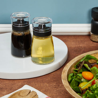 Juvale Glass Oil & Vinegar Dispenser Set - Leak-Proof No-Drip Glass Salad Dressing Bottle & Sauce Bottles - Olive Oil Cruet & Balsamic Vinegar Dispenser - Pack of 2, 5.5 fl oz, Black