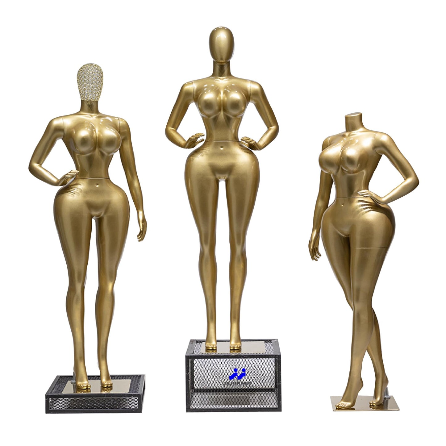 Jxjarnet Luxury Gold Electroplated Female Mannequin, High-End Hourglass Curvy Dress Form with Ultra-Thin Waist & Large Hips, Posable Full Body Display for Boutique(Crossed-No Head,Both Hips)