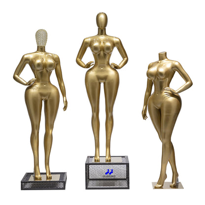 Jxjarnet Luxury Gold Electroplated Female Mannequin, High-End Hourglass Curvy Dress Form with Ultra-Thin Waist & Large Hips, Posable Full Body Display for Boutique(Crossed-No Head,Both Hips)